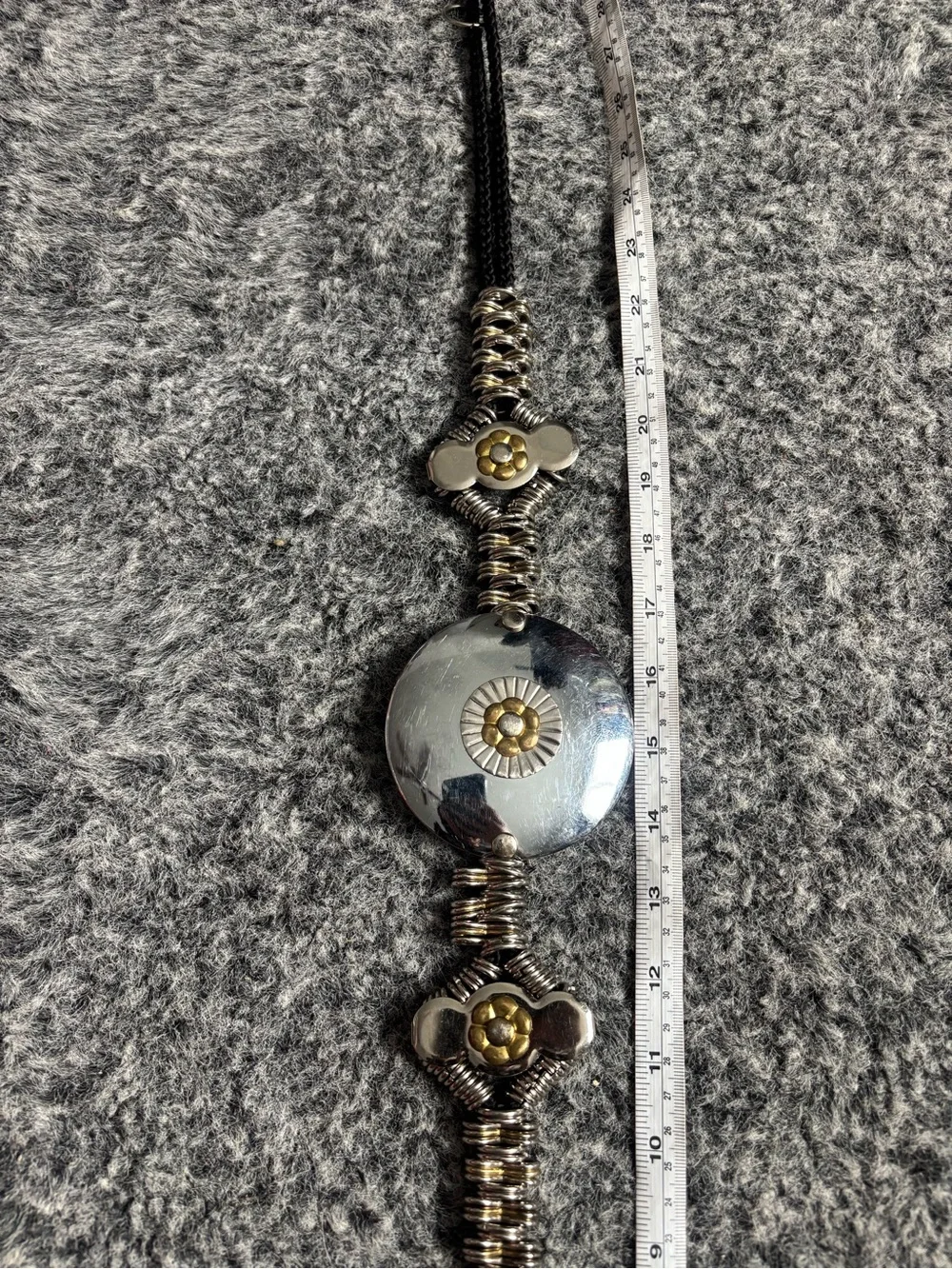 Vintage Women’s Silver-Tone Floral belt  - Black Cord